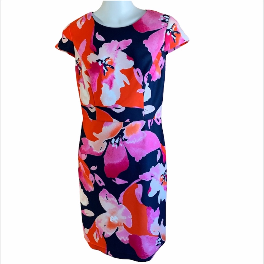 Vince Camuto Floral Sheath Dress Cap Sleeve SZ 8
